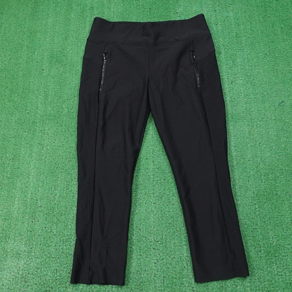 Athleta Leggings Womens L Black Ankle Zip Pocket Mesh Panels Yoga Gym Workout